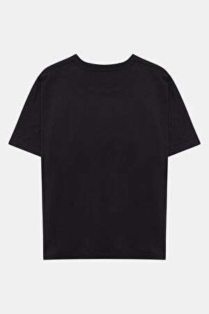 Siyah Bisiklet Yaka Nakışlı T-Shirt_2